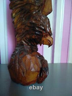 Antique Vintage Wooden Hand Carved Very Large Massive Eagle with snake Oak