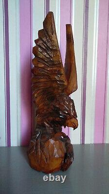 Antique Vintage Wooden Hand Carved Very Large Massive Eagle with snake Oak