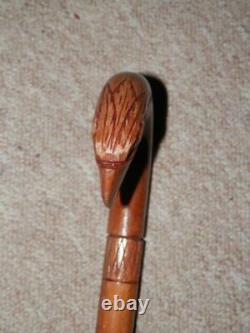 Antique Walking Stick Hand-Carved Eagle Head Handle & Engraved Shaft 94cm