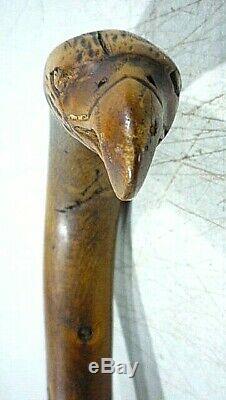 Antique hand carved folk art EAGLE HEAD handle cane walking stick. Patriotic