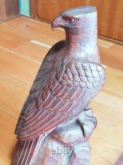 Art Home Decor 14.1 Large Wooden Eagle Statue Hand Carved Sculpture Figurine