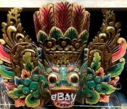 Art Tiki Hindu Mask Garuda Eagle Dragon Buddha Decor Bali Wood Hand Carved Paint