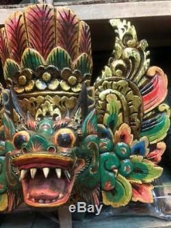 Art Tiki Hindu Mask Garuda Eagle Dragon Buddha Decor Bali Wood Hand Carved Paint
