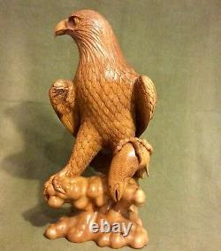 Bald Eagle Holding Fish, Hand Carved From Mahogany Wood With Excellent Details