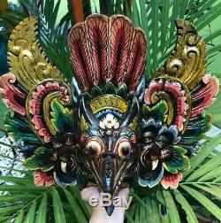 Bali Wood Hand Carved Painted Art Mask Garuda Sculpture Hindu Dragon Eagle Decor