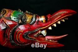 Balinese Garuda Eagle Mask Hand Carved Polychrome wood Bali Wall Art Red