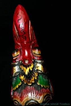 Balinese Garuda Eagle Mask Hand Carved Polychrome wood Bali Wall Art Red
