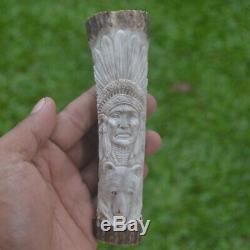 Bear Eagle Indian Carving 139mm Length Handle H884 in Antler Hand Carved