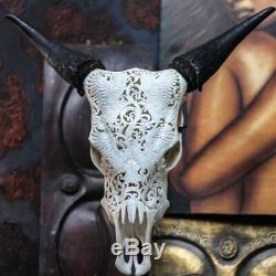 Beautiful Eagles Hand Carved Steer/ Cow Skull with Horns/ Bull/ Longhorns/