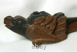 Beautiful Hand Carved Tobacco Pipe Eagle Raven With Feathered Wings (BC23)