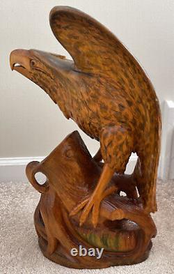 Beautiful Hand Carved Wooden Eagle Highly Detailed 16 Tall