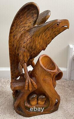 Beautiful Hand Carved Wooden Eagle Highly Detailed 16 Tall