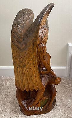 Beautiful Hand Carved Wooden Eagle Highly Detailed 16 Tall