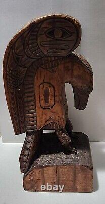 Beautiful Vintage Hand Carved Native Eagle Wood Totem 13.5