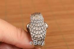 Big chinese old 925silver hand carved eagle fashion ring