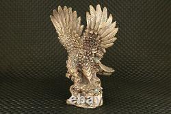 Big rare old copper hand carving eagle figure Statue table decoration
