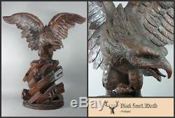 Black forest carved wood eagle handcarved glass eyes 19th century