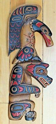 Brian Thomas Original Hand Carved Painted Cedar Plaque First Nation Eagle 1990