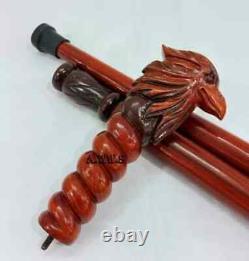 Brown Eagle Hand Carved Walking Cane Hiking Wooden Stick Banger Gift Men Women