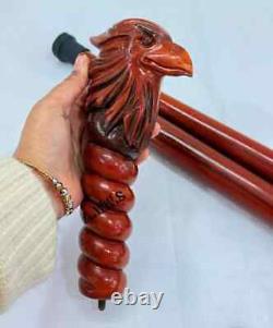 Brown Eagle Hand Carved Walking Cane Hiking Wooden Stick Banger Gift Men Women