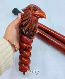 Brown Eagle Hand Carved Walking Cane Hiking Wooden Stick Banger Gift Men Women