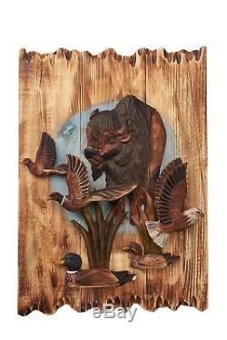 Buffalo Eagle Ducks And Pheasant Wood Carving Wall Art Cabin Rustic Decor