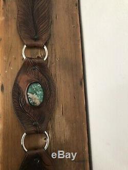 Buffalo Girl Hand Carved Leather Eagle Feather Chrysoprase Belt