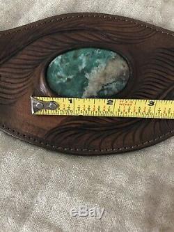 Buffalo Girl Hand Carved Leather Eagle Feather Chrysoprase Belt