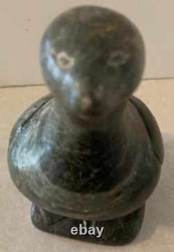 Canadian Eskimo Art Signed Inuit Soapstone Carving Eagle Large Vtg Hand Carved