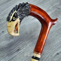 Cane Walking Stick Wooden carved Handmade Eagle