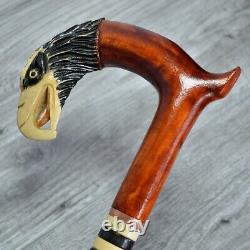 Cane Walking Stick Wooden carved Handmade Eagle
