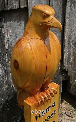 Chainsaw Carved Standing Eagl Rustic Decor. Hand Made Wood Carved Art Sculpture