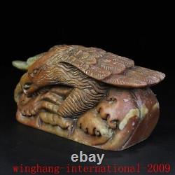 China Chinese Shoushan stone Hand carved fengshui Eagle Hawk seal Stamp signet