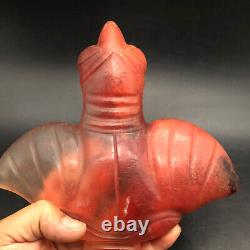 China Hongshan Culture Old Red Crystal Hand-carved Dragon Head&Eagle Statue #101