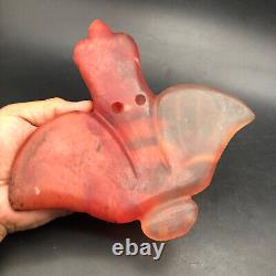 China Hongshan Culture Old Red Crystal Hand-carved Dragon Head&Eagle Statue #101