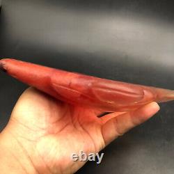 China Hongshan Culture Old Red Crystal Hand-carved Dragon Head&Eagle Statue #101