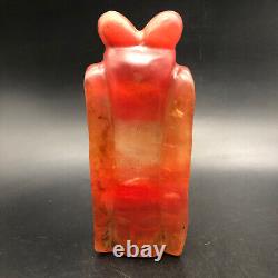 China Hongshan Culture Old Red Crystal Hand-carved Eagle bird Statue #092