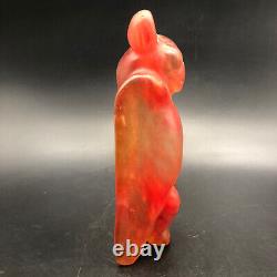 China Hongshan Culture Old Red Crystal Hand-carved Eagle bird Statue #092