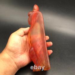 China Hongshan Culture Old Red Crystal Hand-carved Eagle bird Statue #092