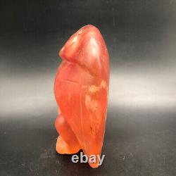 China Hongshan Culture Old Red Crystal Hand-carved Eagle bird Statue #093