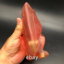 China Hongshan Culture Old Red Crystal Hand-carved Eagle bird Statue #093