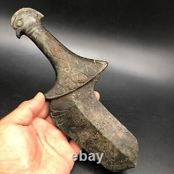 China Hongshan Culture Old jade Hand-carved Eagle head weapon Knife sword, #301