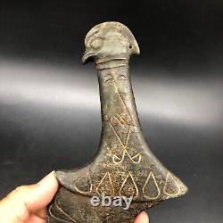 China Hongshan Culture Old jade Hand-carved Eagle head weapon Knife sword, #301