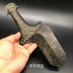 China Hongshan Culture Old jade Hand-carved Eagle head weapon Knife sword, #301