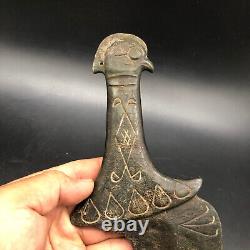 China Hongshan Culture Old jade Hand-carved Eagle head weapon Knife sword, #301