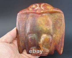 China Hongshan Culture old jade stone Hand-carved Eagle bird Statue 842g