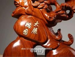 China Padauk Wood Hand Carved FengShui Auspicious Animal Bird Hawk Eagle Statue
