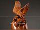 China Padauk Wood Hand Carved Fengshui Eagle Hawk Bird Animal Statue
