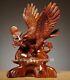 China Padauk Wood Hand Carved Auspicious Feng Shui Animal Hawk Eagle Bird Statue