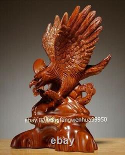 China Padauk Wood Hand Carved auspicious Feng Shui Animal Hawk Eagle Bird Statue